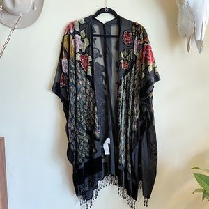 WOMENS VELVET BEADED KIMONO JACKET